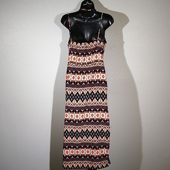 Freeway Tribal Print Maxi Halter Dress LG - Picture 3 of 6